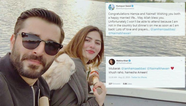 Celebrities wish Hamza Ali Abbasi and Naimal Khawar ahead of their wedding